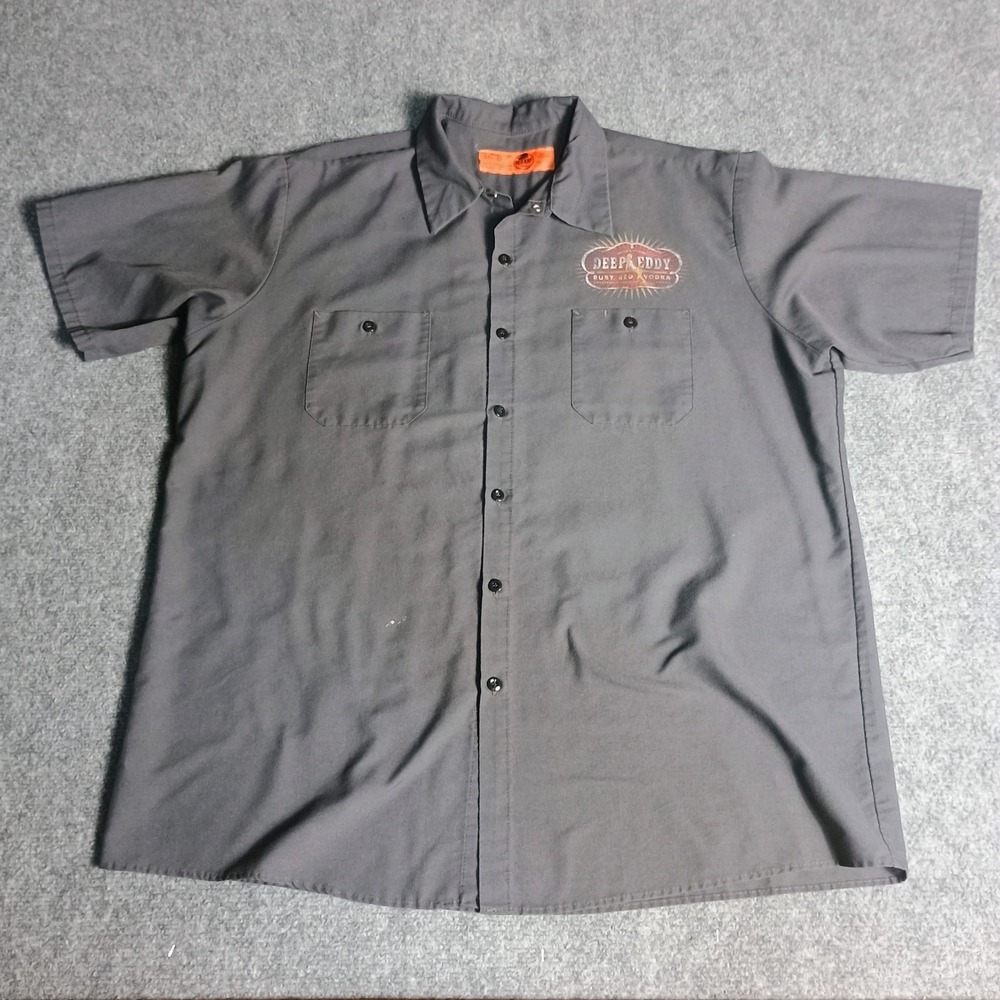 Deep Eddy Ruby Red Vodka Red Kap Mens 2XL Work Shirt Gray Button Up Promo